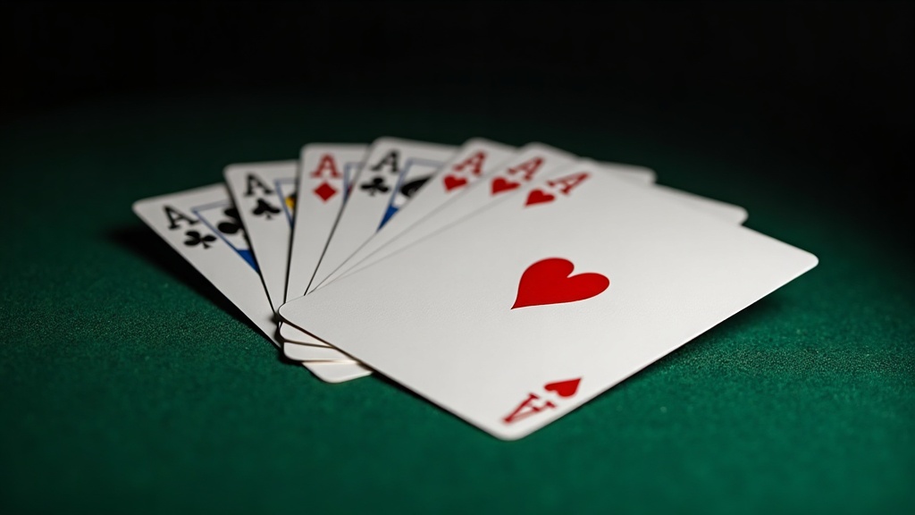 Four aces with a low kicker card on green casino felt