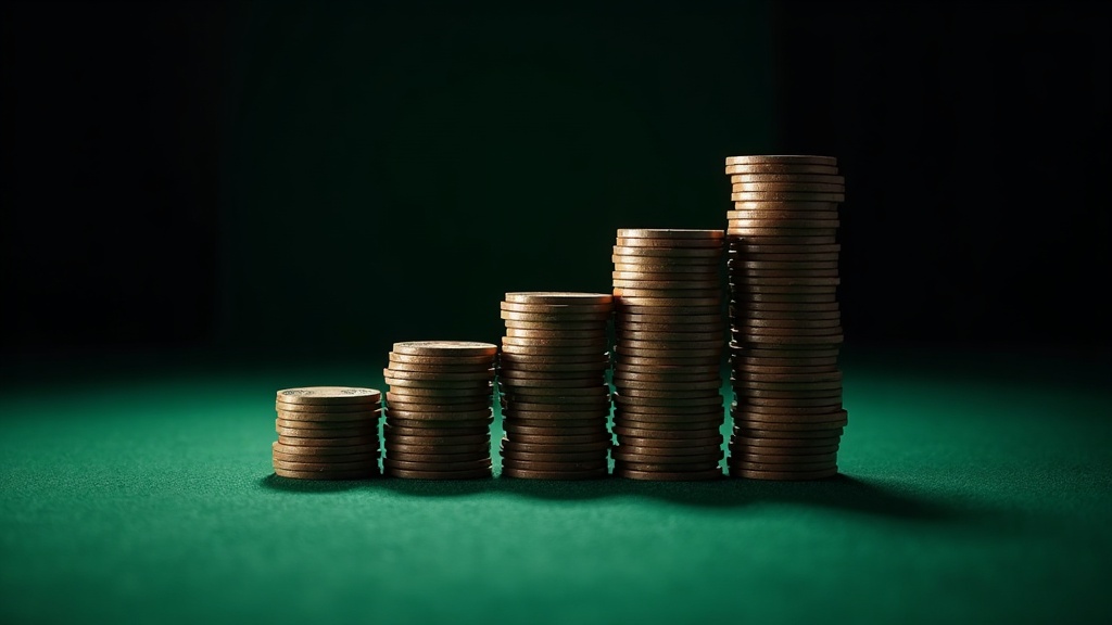Stacks of casino chips of different heights arranged like a bar chart of house edge across games