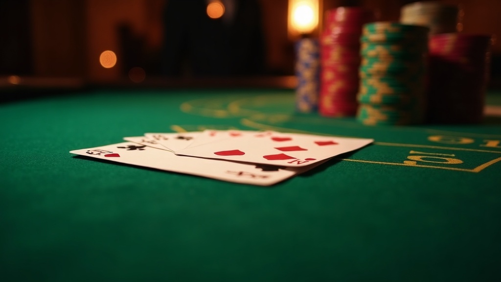 A Pai Gow Poker table — a seven-card poker hand and casino chips on green felt